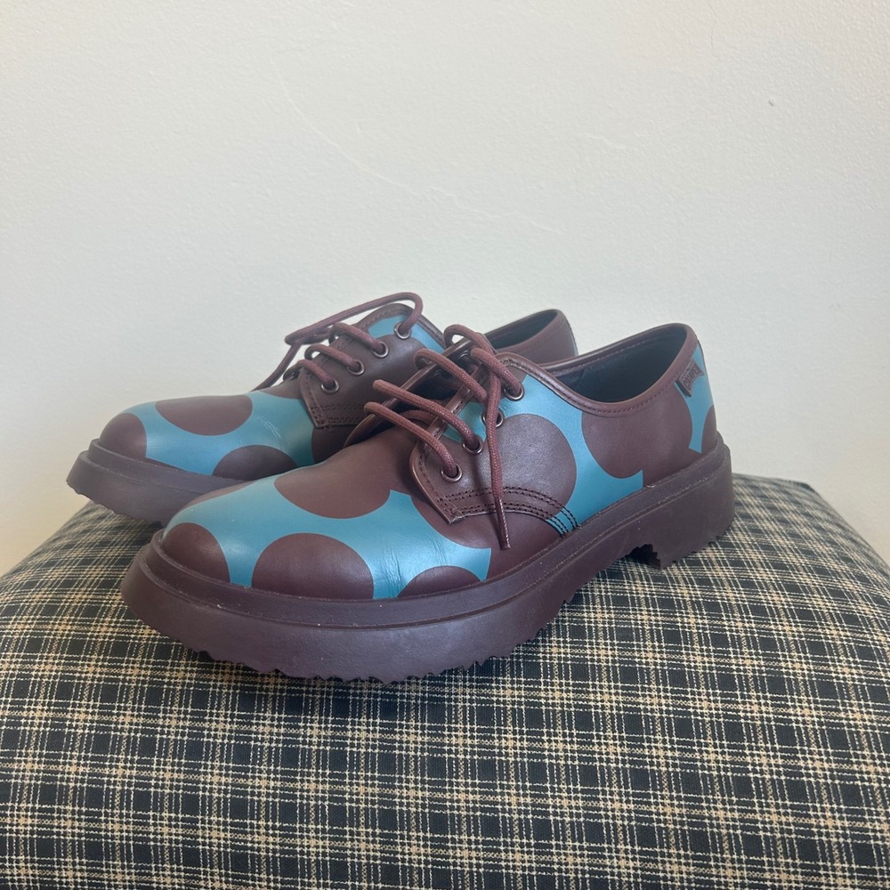 Camper Twins Polka Dot Chunky‎ Lug Sole Oxford Shoes Size 41 Burgundy Teal